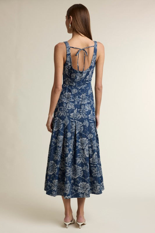 FLORAL DENIM MIDI DRESS