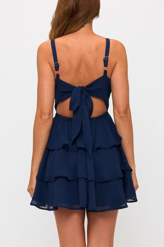 3 TIER RUFFLE MINI DRESS WITH TIE BACK