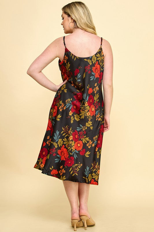 PLUS SATIN FLORAL MIDI DRESS