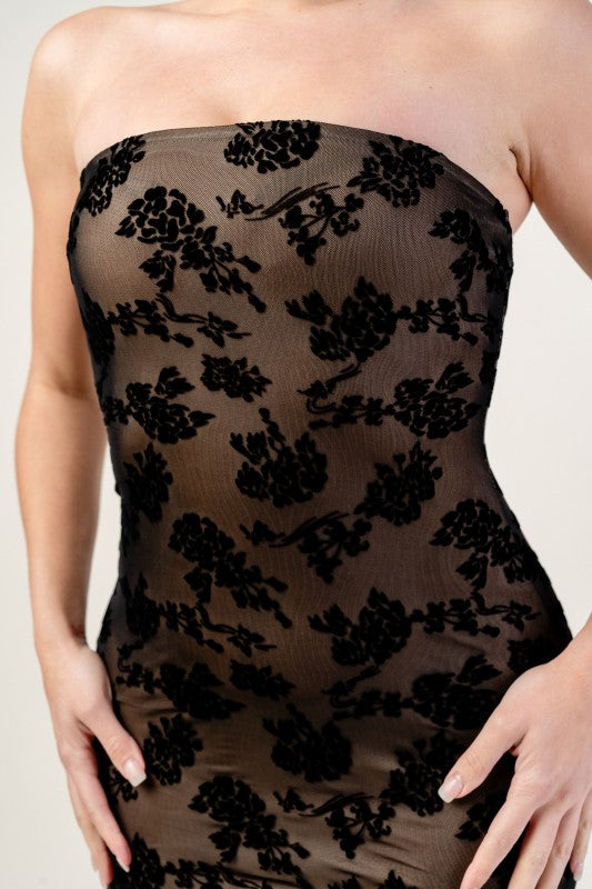 MESH VELVET MIDI DRESS