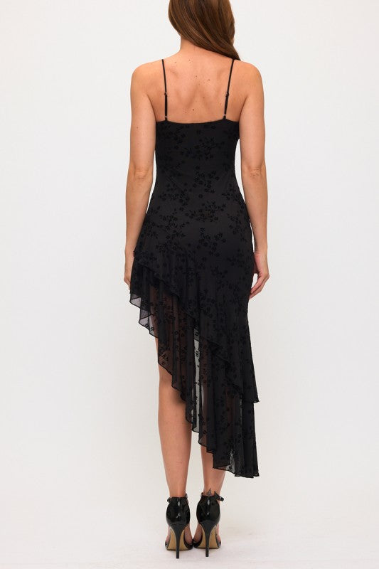 LACE RUFFLE DETAIL MIDI DRESS