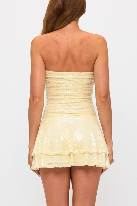 SEQUIN RUCHED STRAPLESS MINI