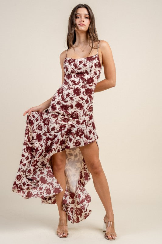 ASYMMETRIACL HEM MAXI DRESS W/ LACE UP BACK