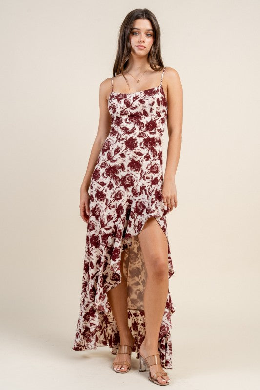 ASYMMETRIACL HEM MAXI DRESS W/ LACE UP BACK