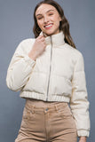 Faux Leather Puffer Zip Up Short Jacket