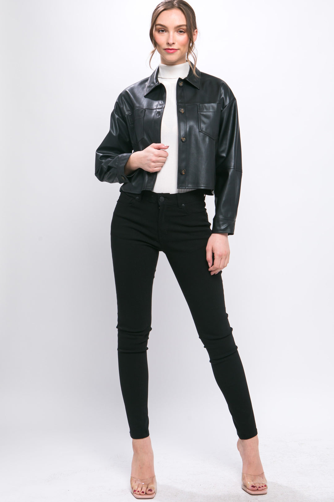 FAUX LEATHER CROP JACKET