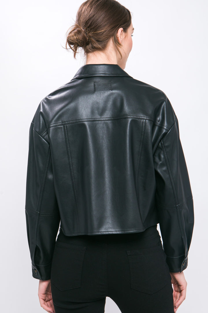 FAUX LEATHER CROP JACKET