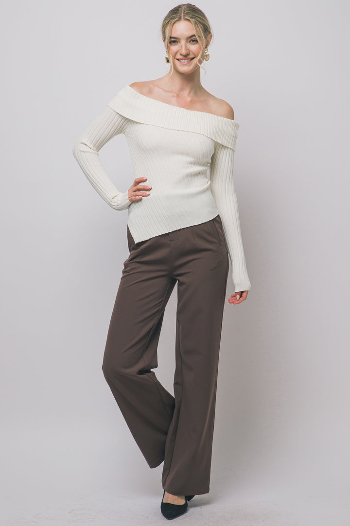 RIBBED OFF SHOULDER SWEATER