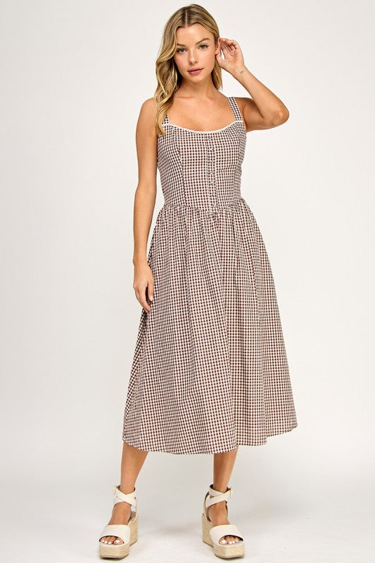 GINGHAM PRINT MIDI DRESS