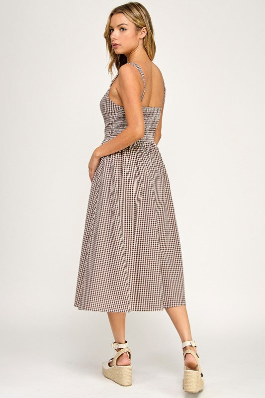 GINGHAM PRINT MIDI DRESS
