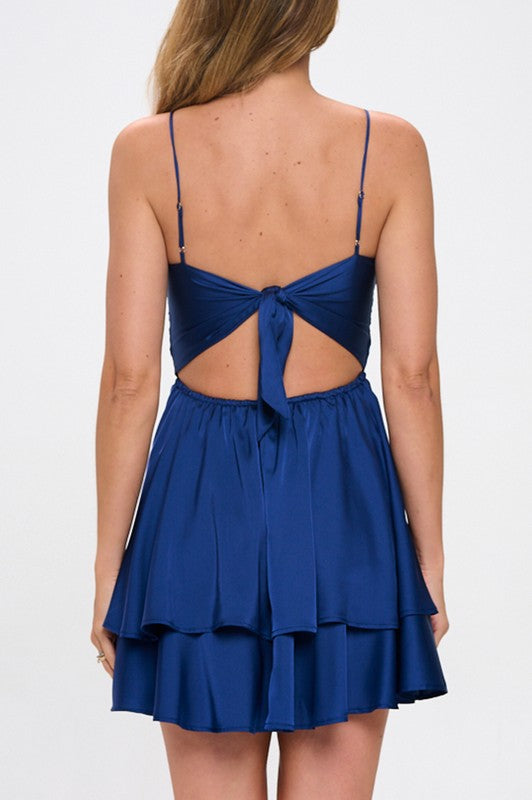 SATIN DOUBLE LAYER FIT AND FLARE DRESS