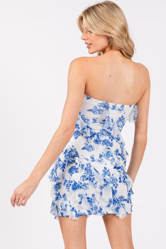 FLORAL RUFFLE MINI DRESS