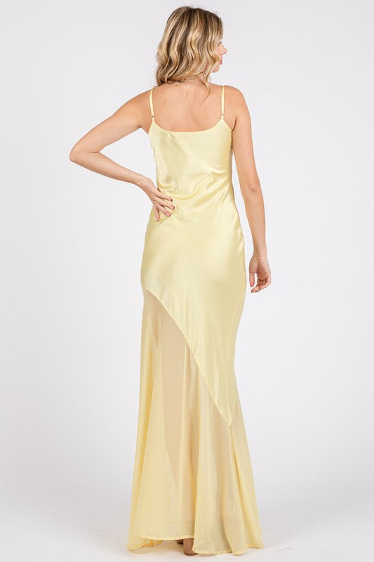 SATIN SHEER MAXI STATEMENT DRESS