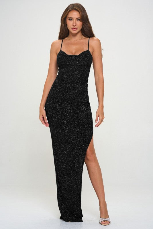 GLITTER STATEMENT MAXI DRESS WITH SLIT