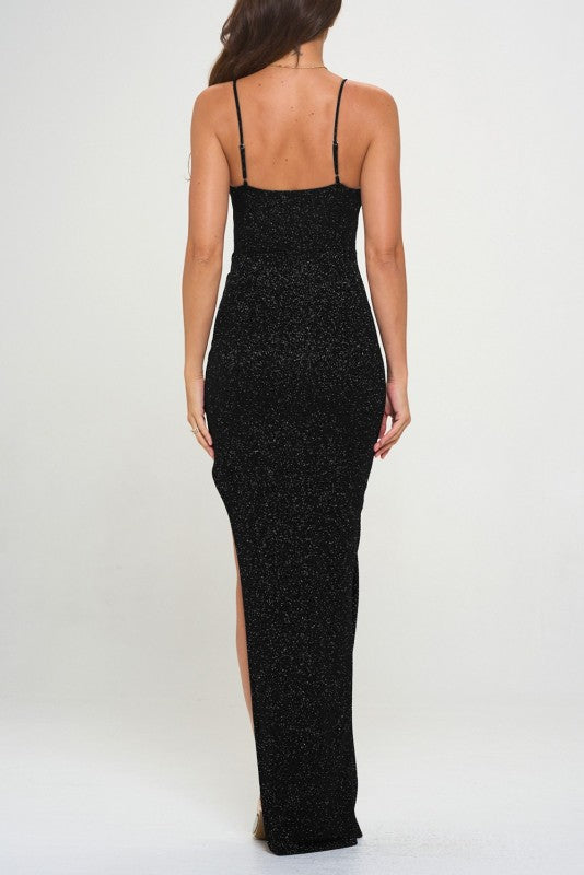 GLITTER STATEMENT MAXI DRESS WITH SLIT