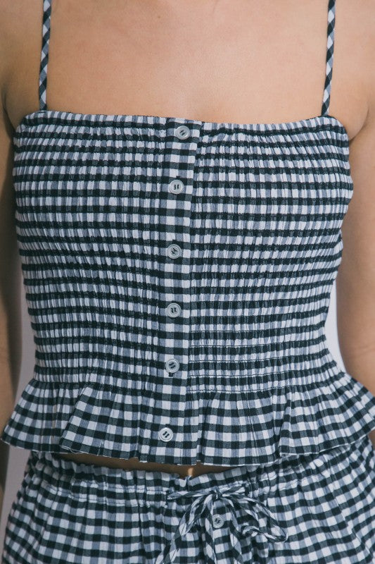 GIGHAM PRINT PEPLUM TANK