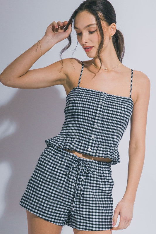 GIGHAM PRINT PEPLUM TANK