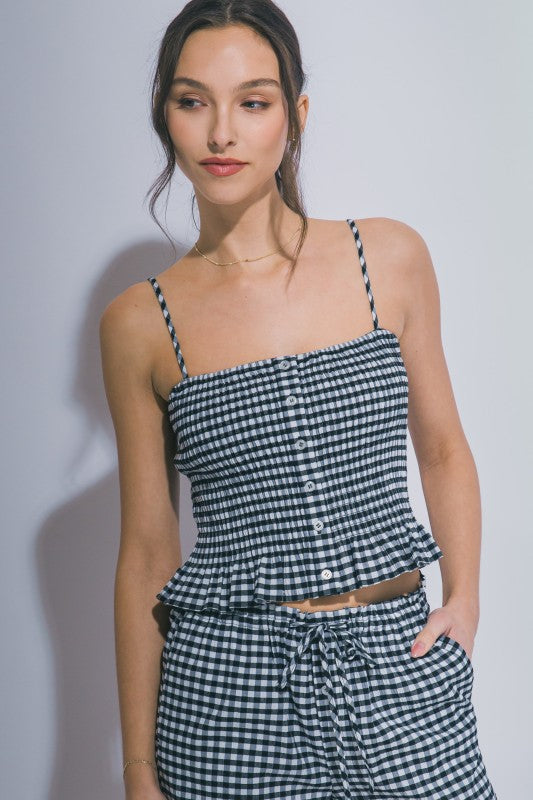 GIGHAM PRINT PEPLUM TANK