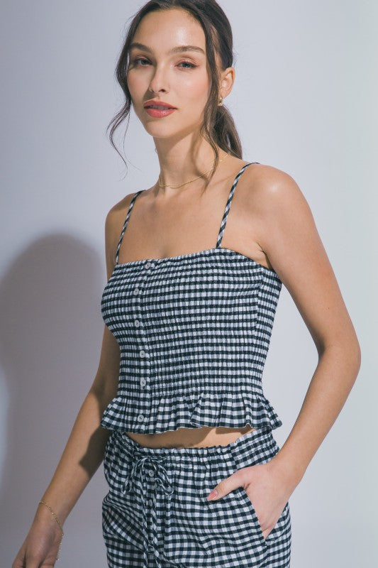 GIGHAM PRINT PEPLUM TANK