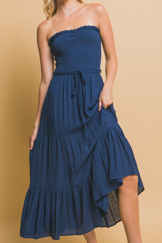 STRAPLESS SMOCKED MAXI DRESS