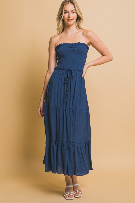 STRAPLESS SMOCKED MAXI DRESS
