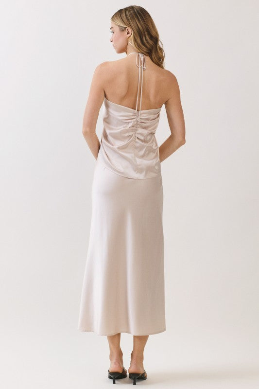 HALTER SATIN ROSETTE SILHOUETTE TWO PIECE