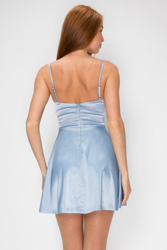 SATIN SHIMMER RHINESTONE BUSTIER FIT AND FLARE