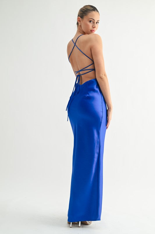OPEN BACK SATIN MAXI DRESS