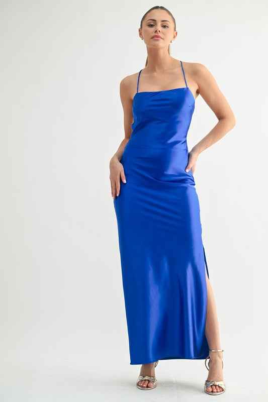 OPEN BACK SATIN MAXI DRESS
