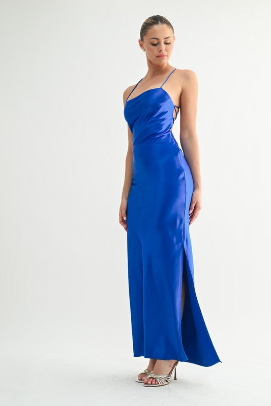 OPEN BACK SATIN MAXI DRESS