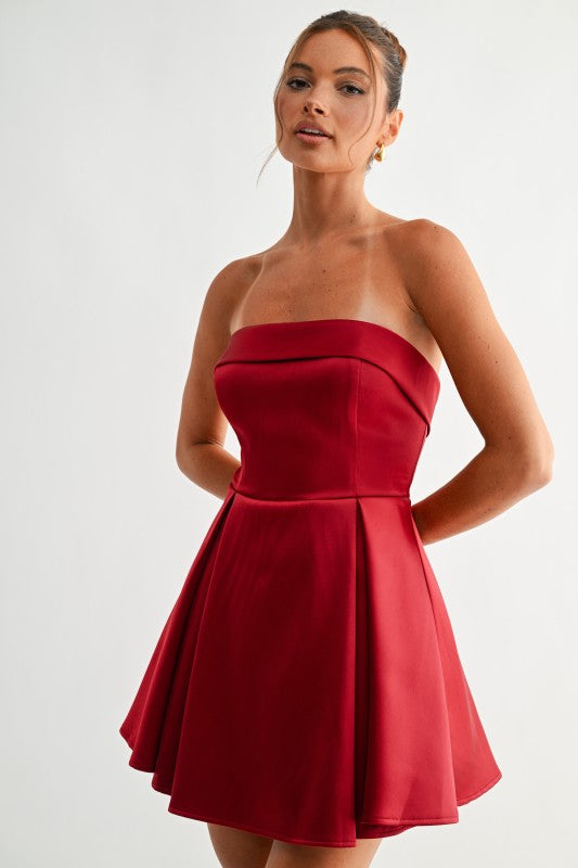 STRAPLESS PLEATED MINI DRESS