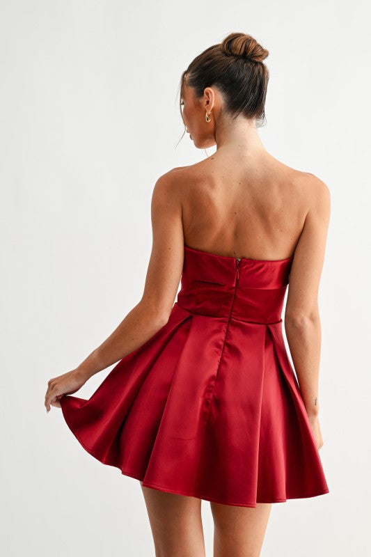 STRAPLESS PLEATED MINI DRESS