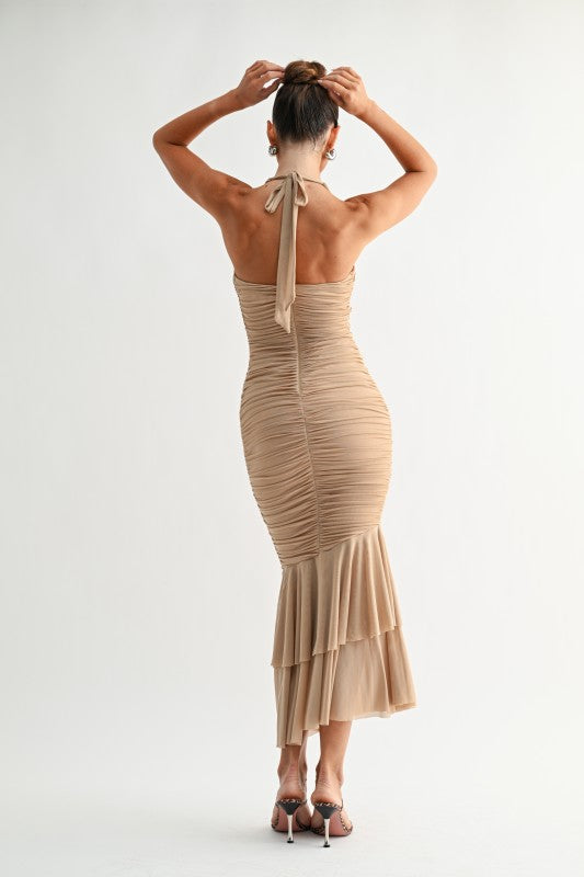 LA ROUGE HALTER FLOUNCE DRESS