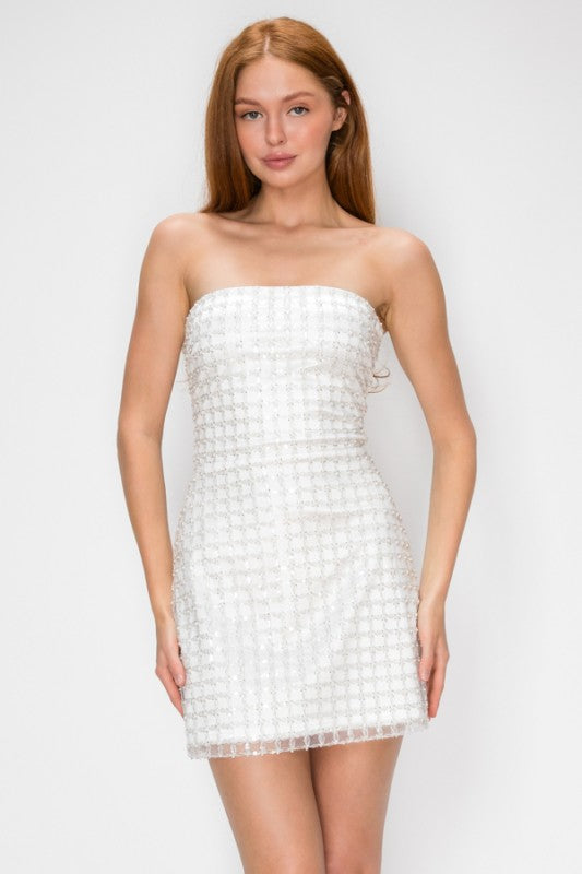 BEADED EMBROIDERED LACE UP MINI DRESS