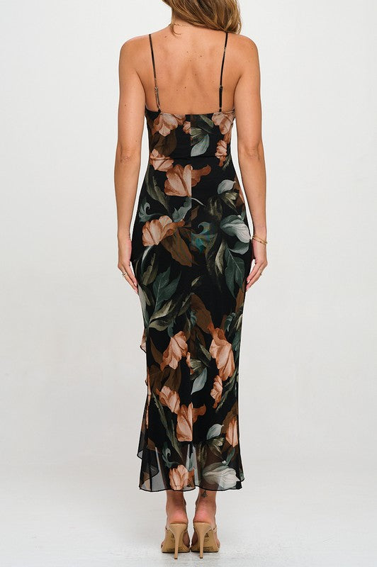 FLORAL RUFFLE MIDI DRESS