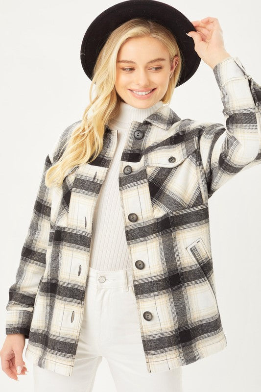 SHERPA LINED PLAID SHACKET