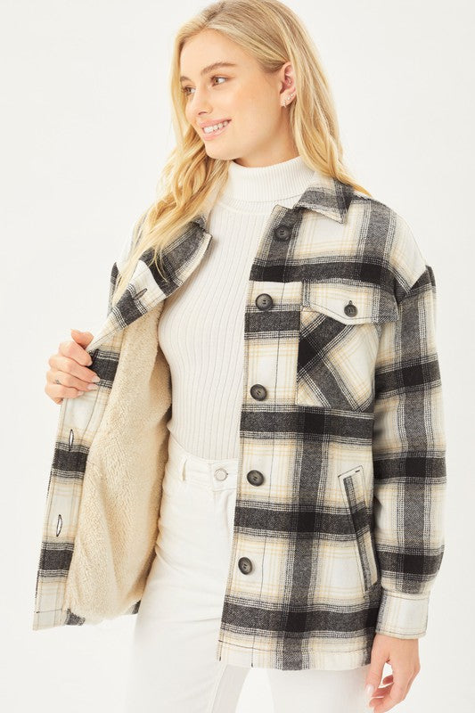 SHERPA LINED PLAID SHACKET