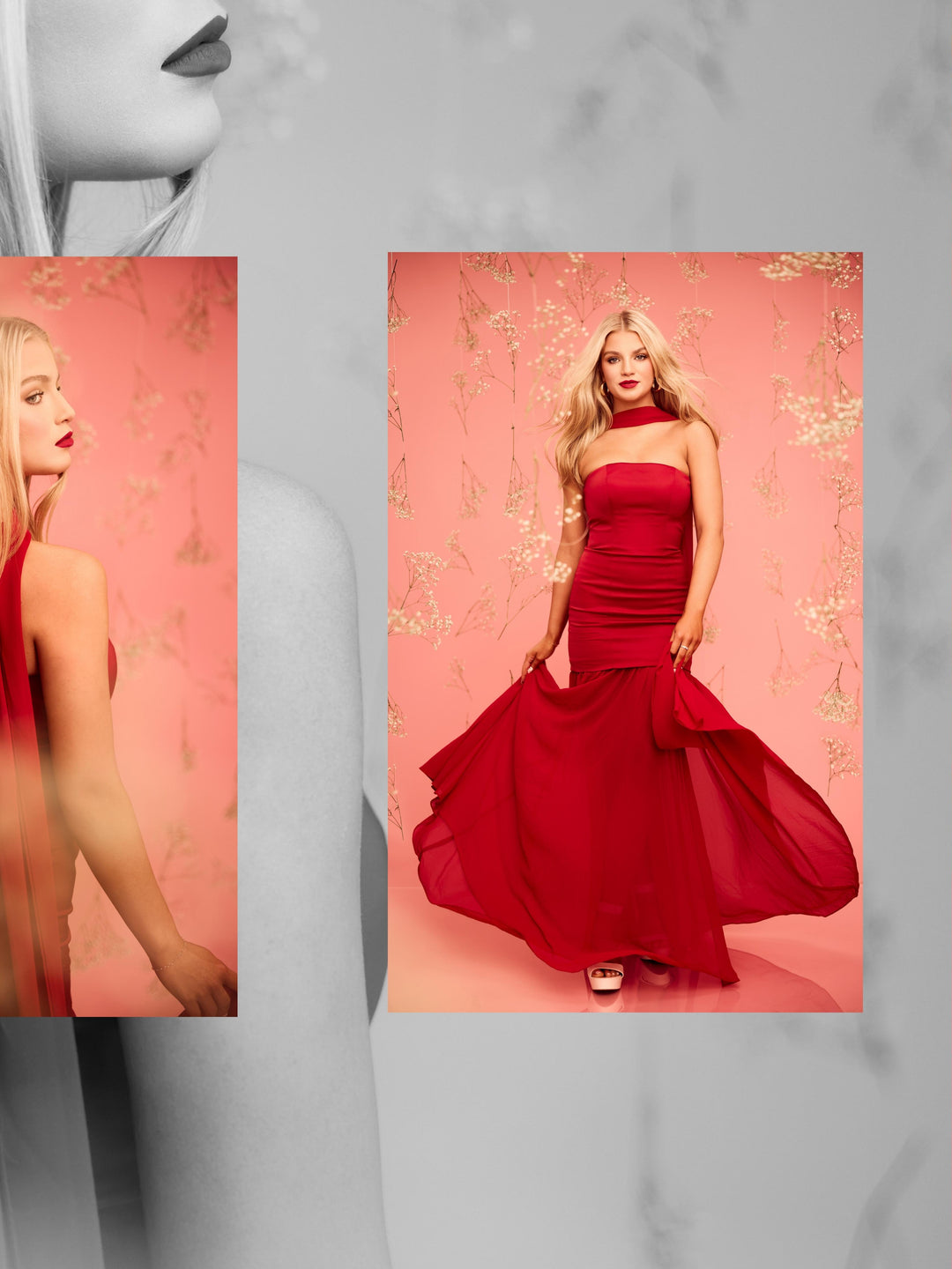 KARLI CHIFFON AND SATIN NECK SCARF GOWN