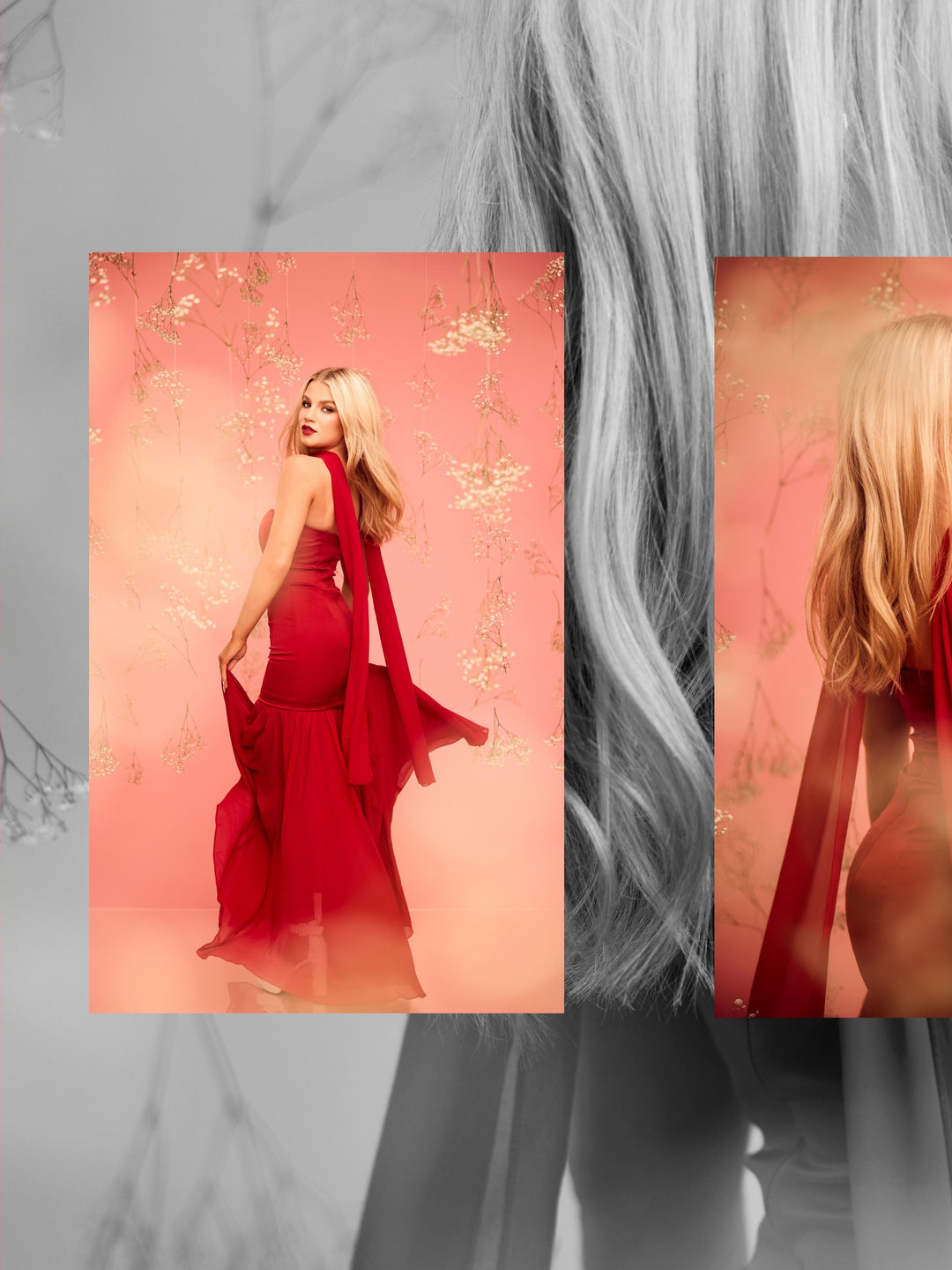 KARLI CHIFFON AND SATIN NECK SCARF GOWN