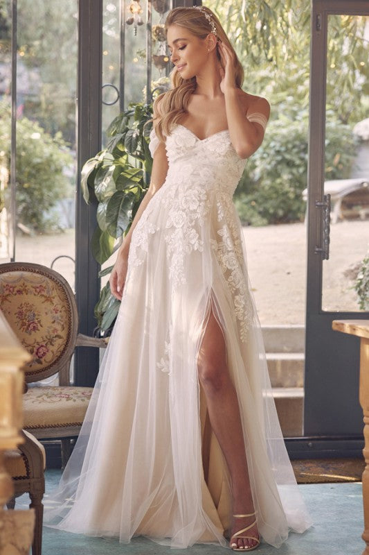 OFF SHOULDER VINTAGE LACE GOWN