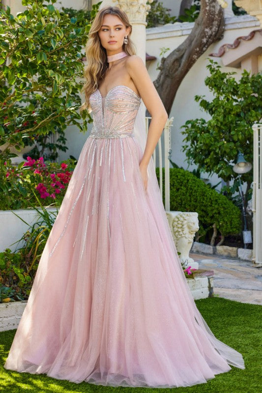 NECK CHOKER VEIL SEQUIN ALINE GOWN