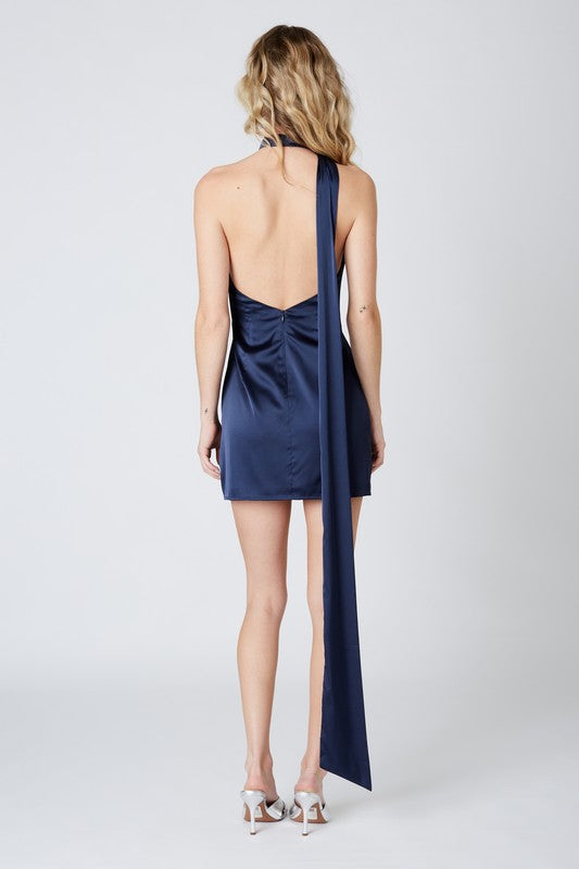 SATIN HALTER STYLE MINI DRESS