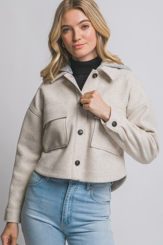 CROPPED REMOVABLE HOODED JACKET
