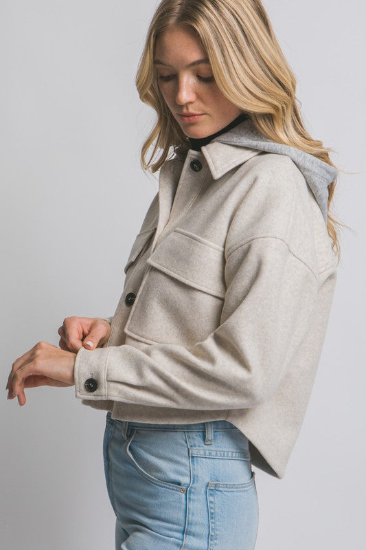 CROPPED REMOVABLE HOODED JACKET