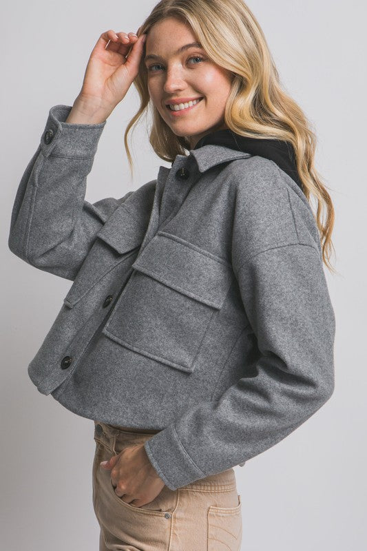 CROPPED REMOVABLE HOODED JACKET