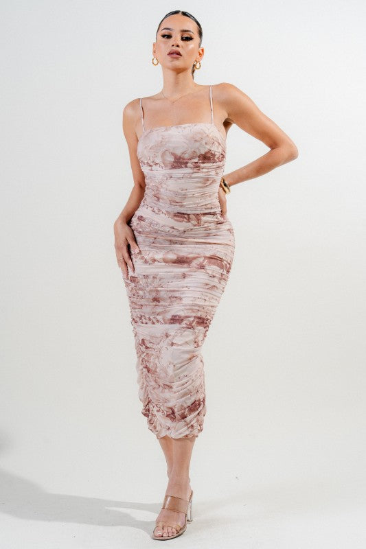 ROMANTIC FLORAL PRINT MESH MIDI DRESS