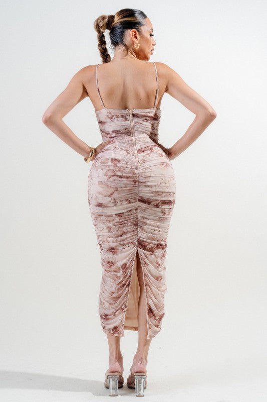 ROMANTIC FLORAL PRINT MESH MIDI DRESS