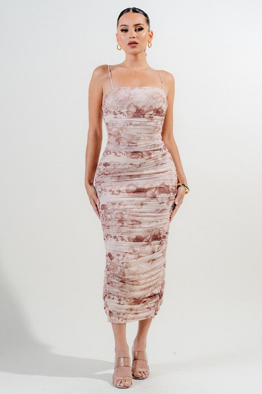 ROMANTIC FLORAL PRINT MESH MIDI DRESS