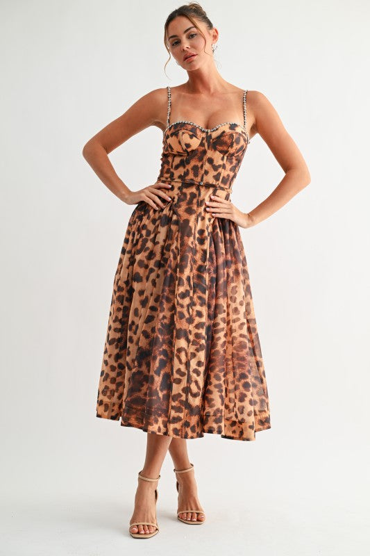 WILD ELEGANCE LEOPARD PRINT MIDI DRESS