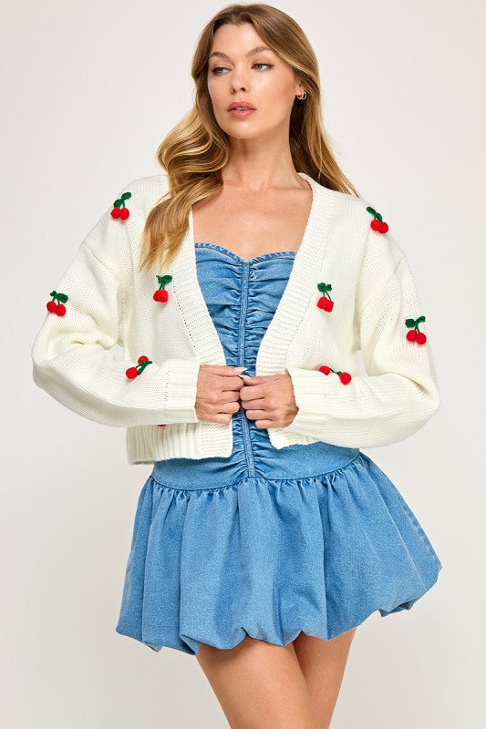 CHERRY EMBROIDERED CARDIGAN